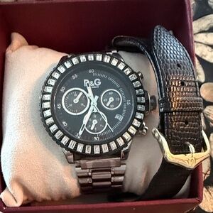 D&G Black and Silver Crystal-Embellished Watch